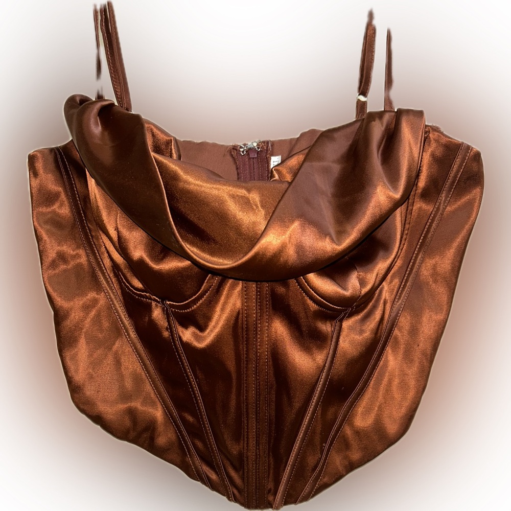 🌸5/$25🌸 Burnt Orange/Copper Satin Corset Halter Top - Picture 2 of 11